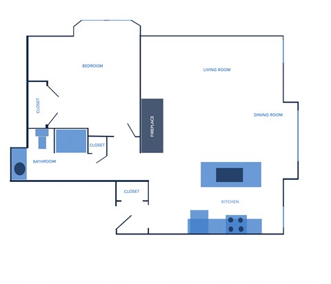 Floor plan for 1 bed, 1 bath, 828 sqft